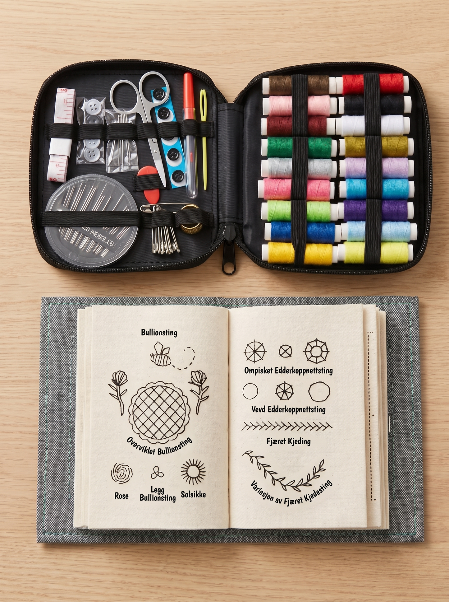 Stygna Broderisett for nybegynnere – komplett sett med ring, garn og nåler