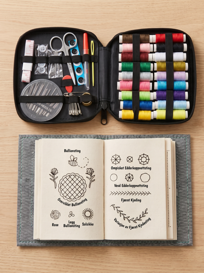 Stygna Broderisett for nybegynnere – komplett sett med ring, garn og nåler